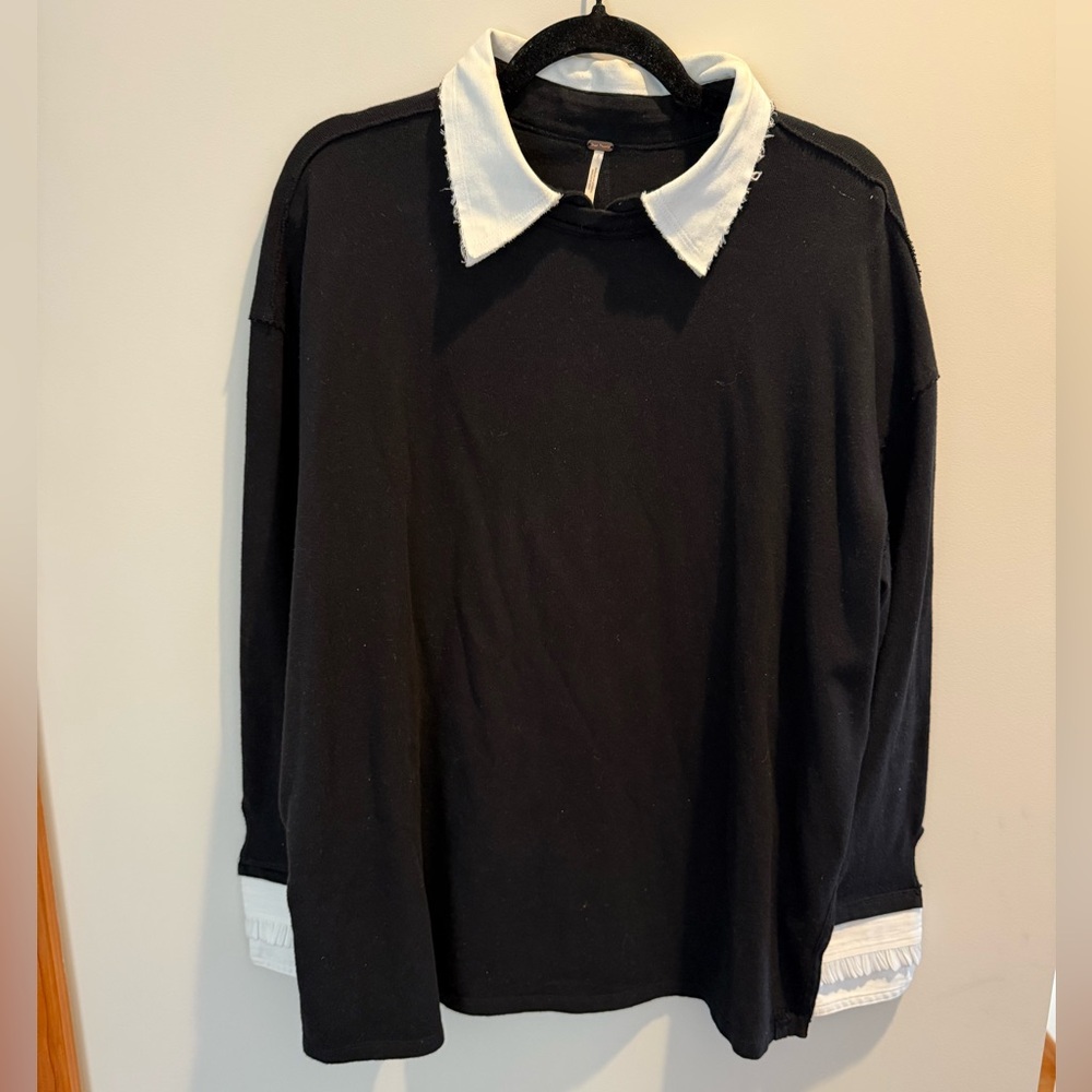 Free People Black and White Crew Neck Sweater